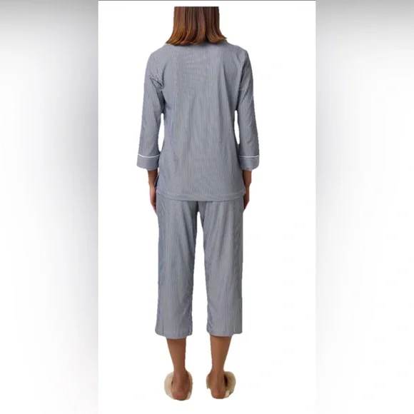 Lauren Ralph Lauren Heritage Navy & White Striped Capri PJ Set Large - Picture 3 of 7